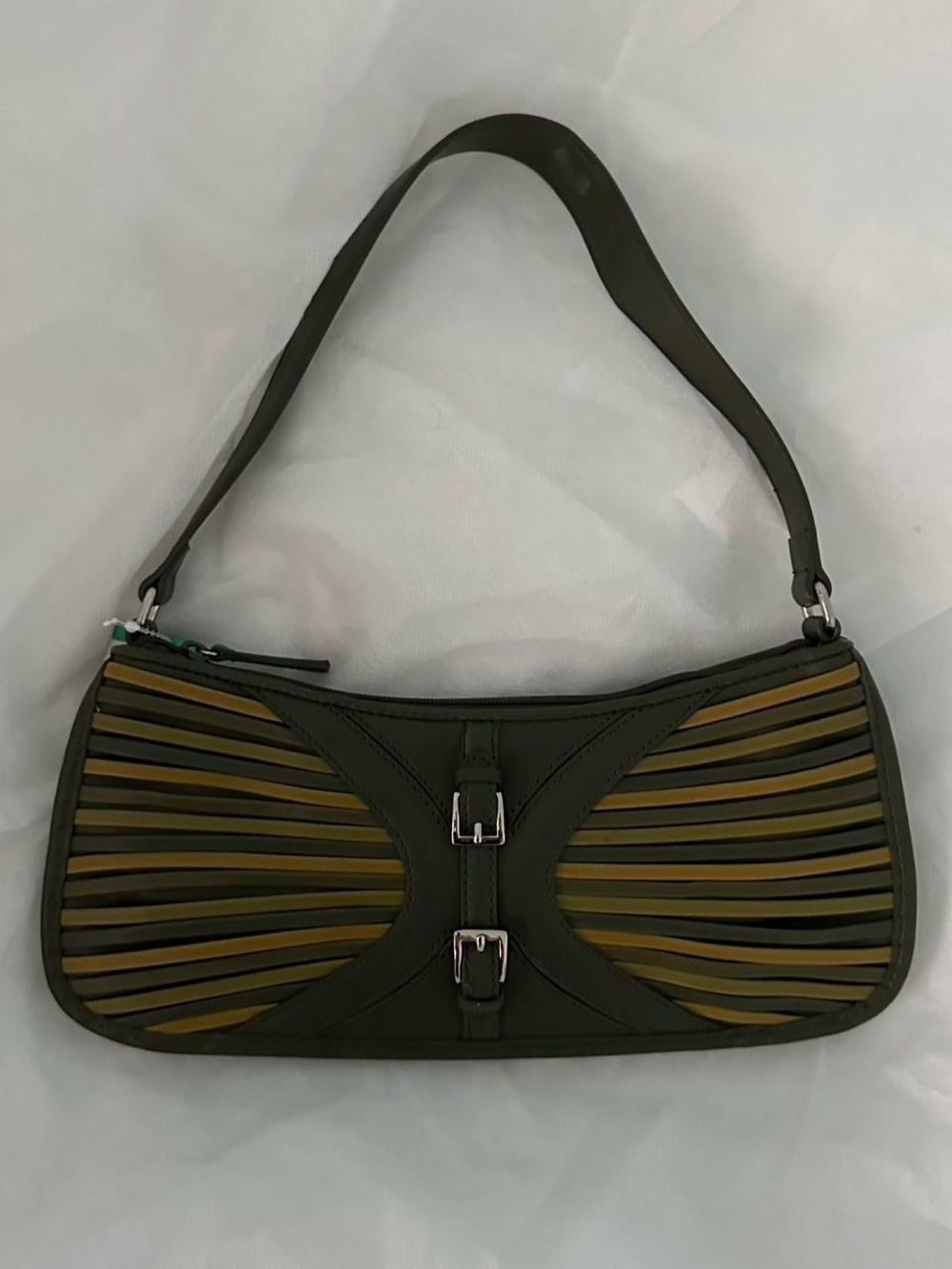 Nine Wesr Olive Green Striped Shoulder Bag